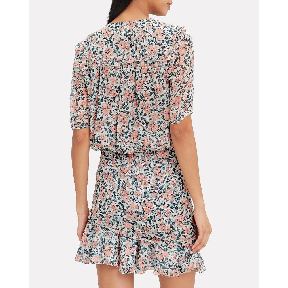 Veronica Beard Dakota Dress Gardenia Floral Print Ruched Mini Silk N14 - Picture 3 of 9